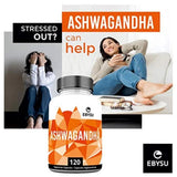 EBYSU Ashwagandha - 120 Capsules Max Strength Supplement Supports Stress Relief & Anti Anxiety Control Root Powder Pills